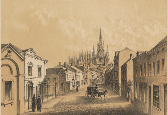 J. Hoolans, L’ancienne maison communale de Laeken et la nouvelle église Notre-Dame en projet,vers 1860-70 © Musée de la Ville de Bruxelles