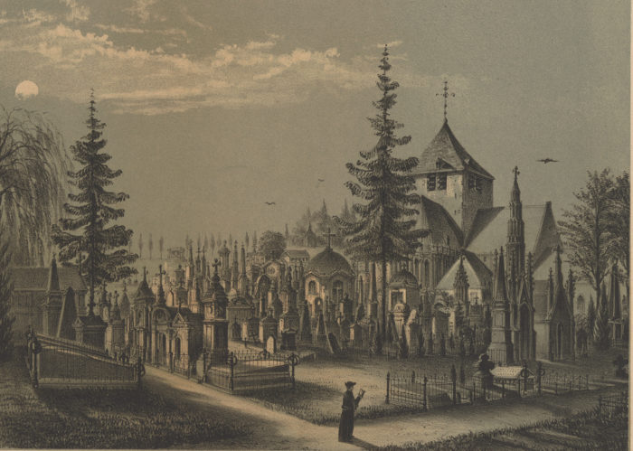 J. Hoolans, Le cimetière de Laeken, Estampe, vers 1855 © Musée de la Ville de Bruxelles
