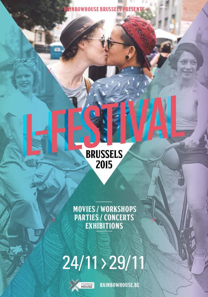Affiche van het 3e L-Festival (2015), een multidisciplinair lesbisch festival georganiseerd door Rainbow House Brussel asbl
